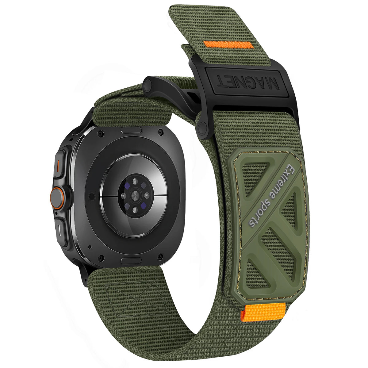 Samsung Galaxy Sport Magnetic Nylon Watch Band – Ultra/Ultra2 in tactical olive green with secure magnetic closure.