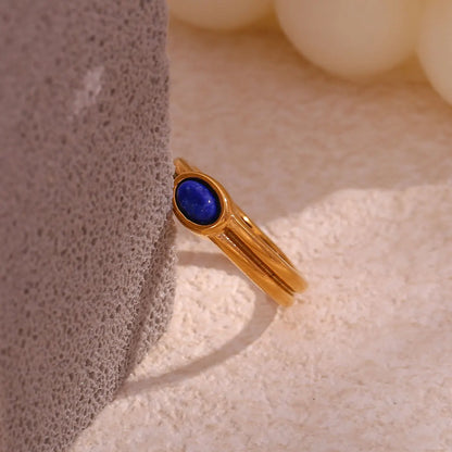Paved lapis lazuli ring, gold-tone stainless steel