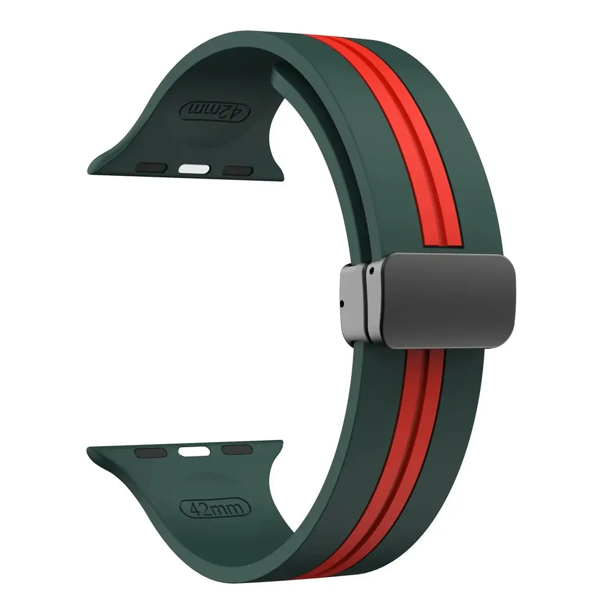 Forest Green / Red - Black Clasp striped silicone Apple Watch band with magnetic clasp