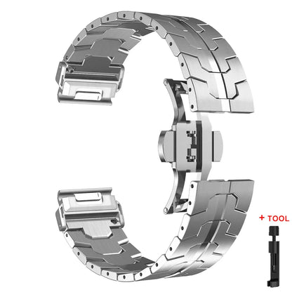 Garmin QuickFit stainless steel strap, elegant and durable replacement band for Garmin smartwatches.