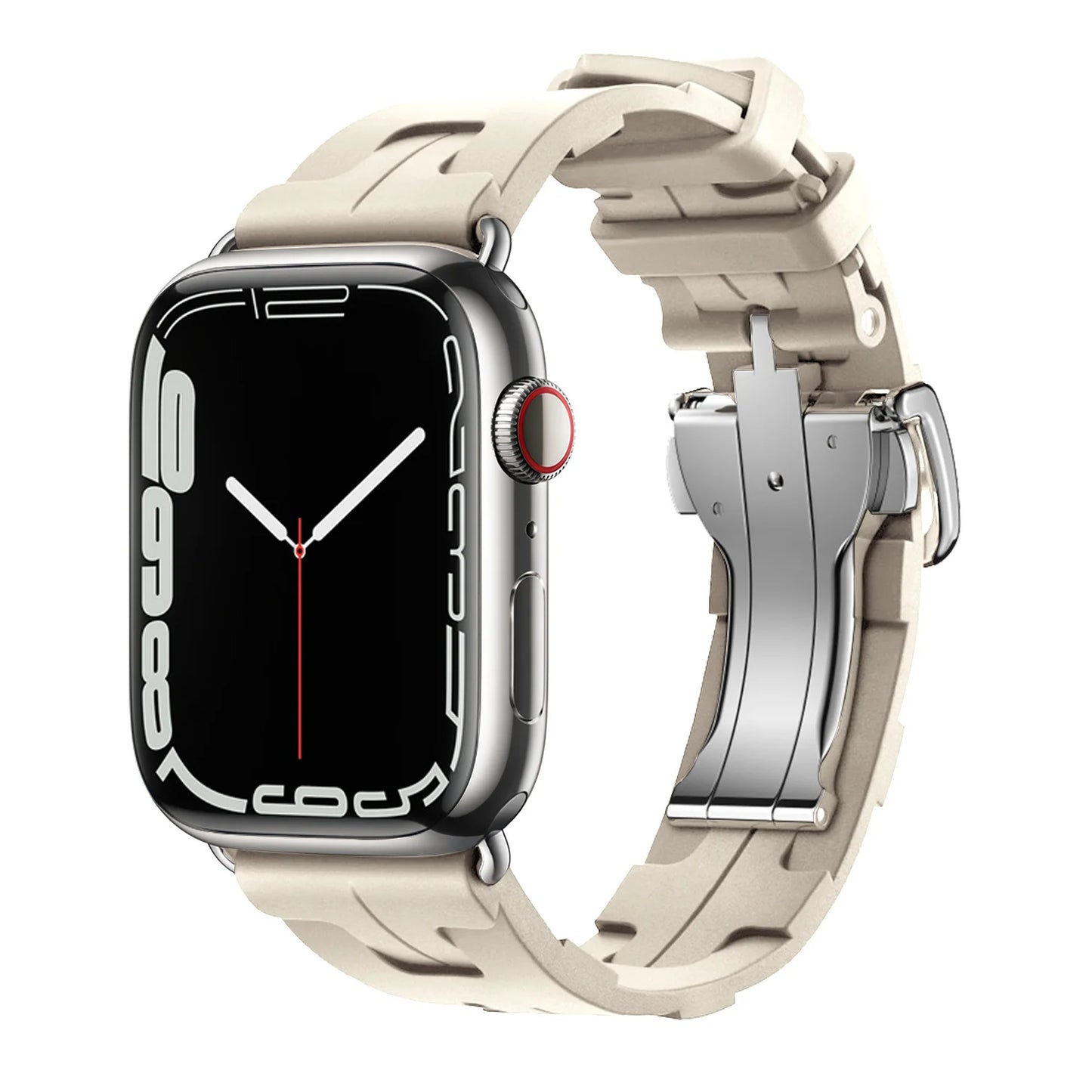 Apple Watch with silicone band, soft flexible waterproof strap for comfort and durability during activities.