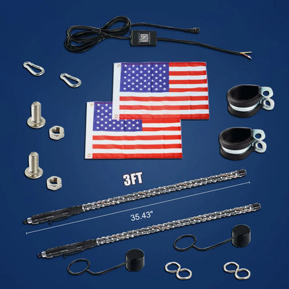 3 ft RGB LED Whip Light for Golf Carts with Remote and Flag
