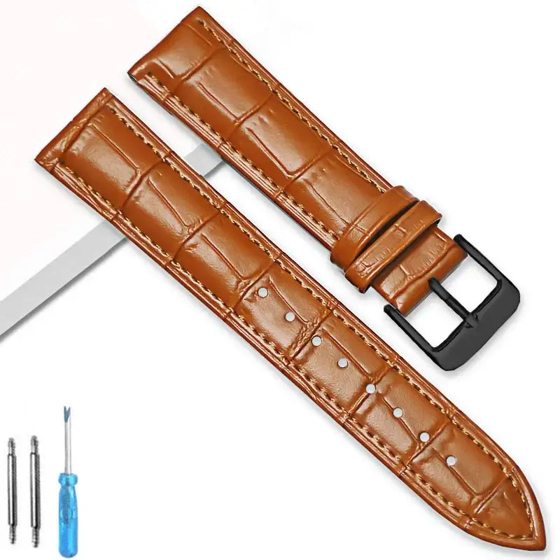 Samsung Galaxy Watch Crocodile-Pattern Buckle Leather Band in Light Brown / Black Buckle