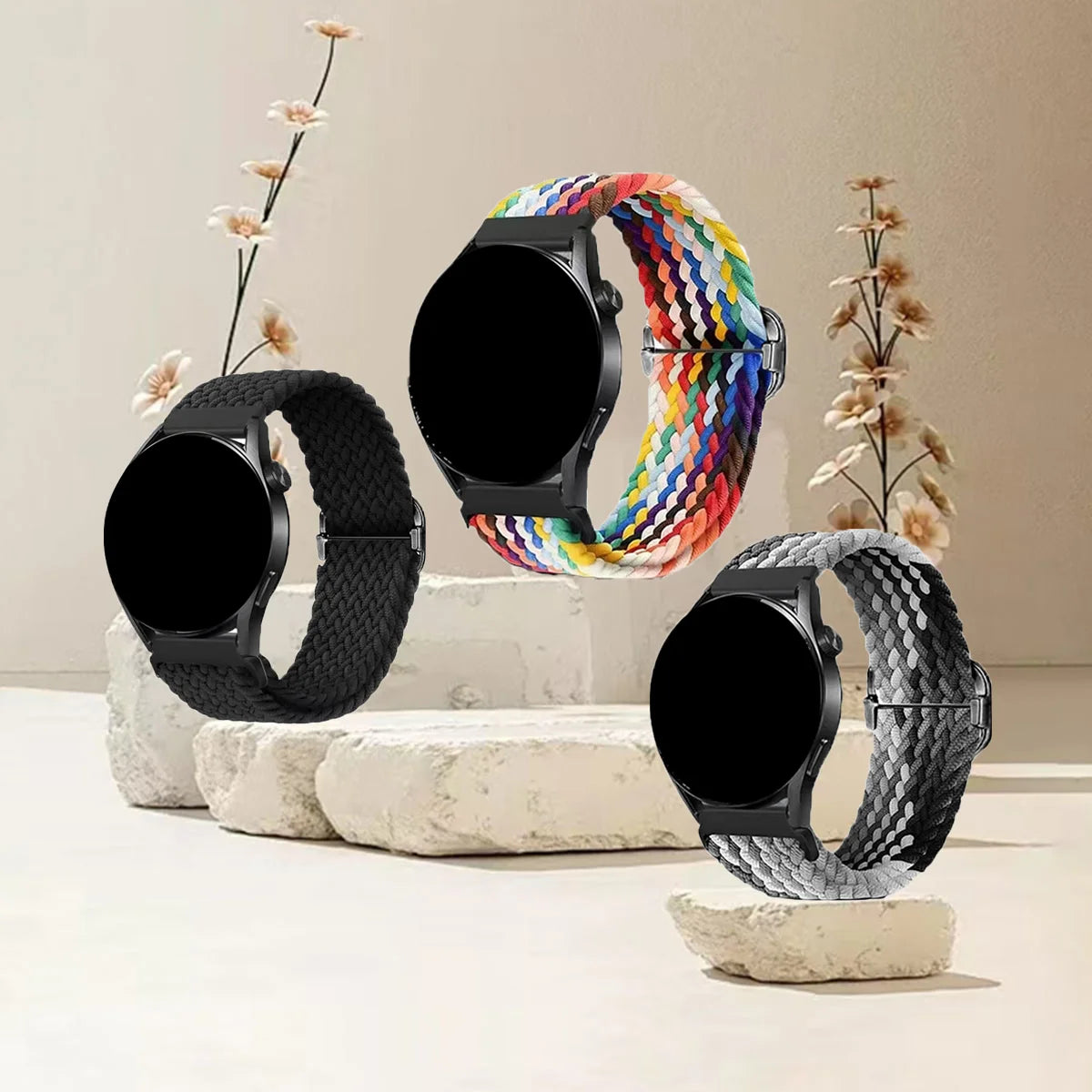 Braided Stretch Loop Band 3-Pack in Black, Rainbow & Gray Mix