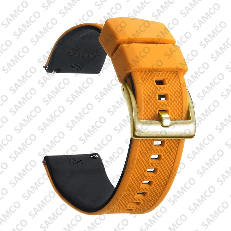 Polar Textured Silicone Band with Buckle Choices – Orange / Black / Gold Buckle