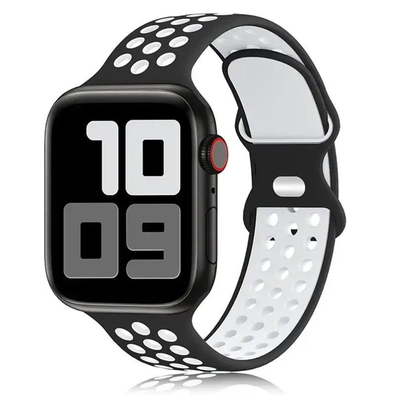 Black / White perforated silicone Apple Watch sport band