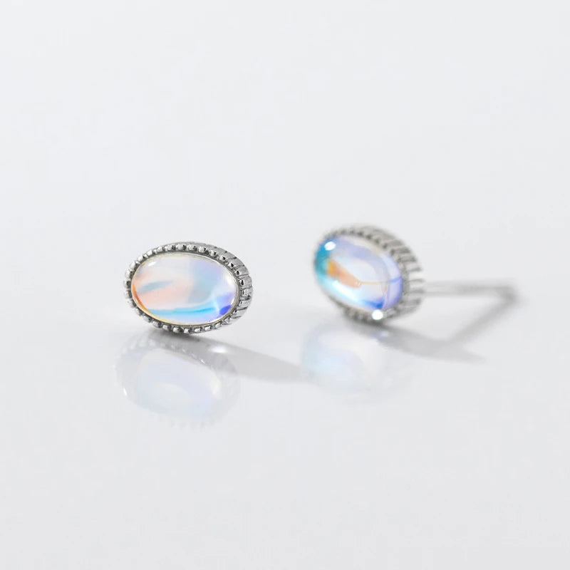 Moonstone Stud Earrings, 925 Sterling Silver, photo 6