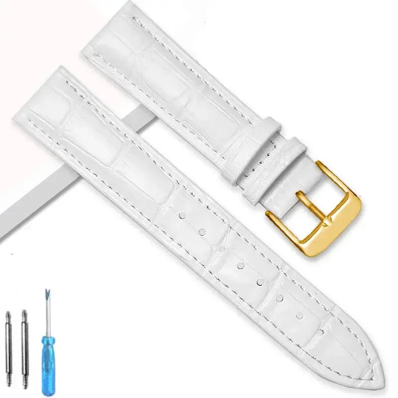 Samsung Galaxy Watch Crocodile-Pattern Buckle Leather Band in White / Gold Buckle