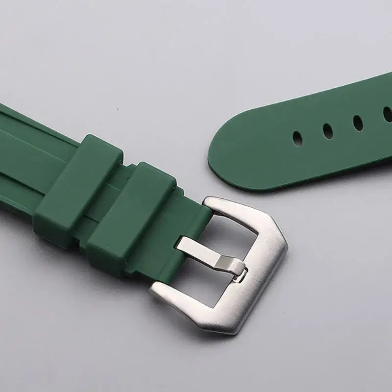 Green silicone strap buckle and keeper detail for compatible Huawei watches