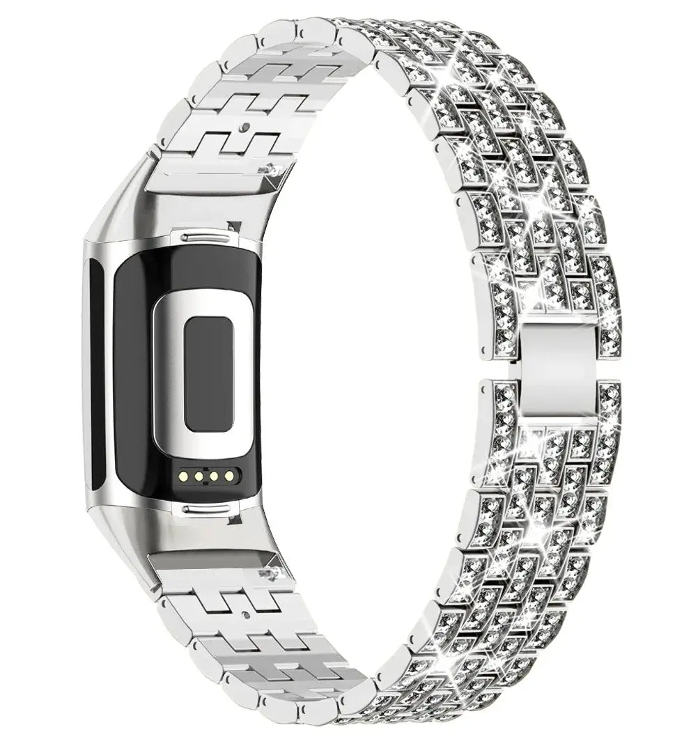 Fitbit Charge Crystal-Accent Metal Link Band in Silver