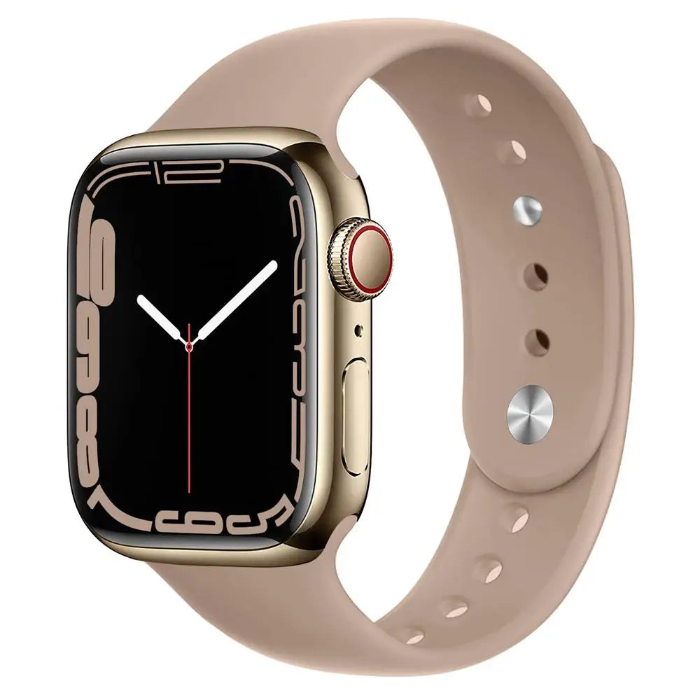 Apple Watch with silicone strap, showcasing a stylish, soft, and waterproof design for comfort and functionality.
