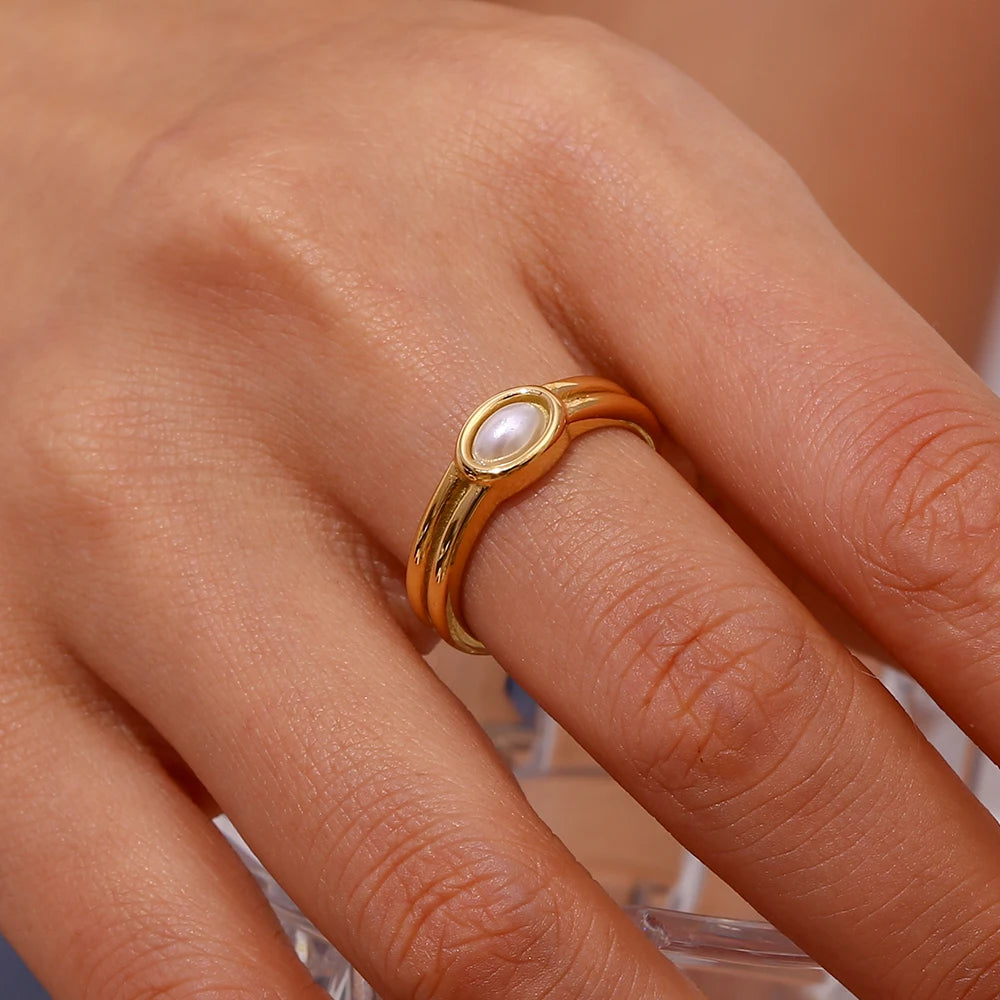Paved lapis lazuli ring, gold-tone stainless steel
