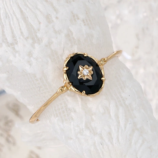 Black Agate Halo Ring, Gold Vermeil - view 1