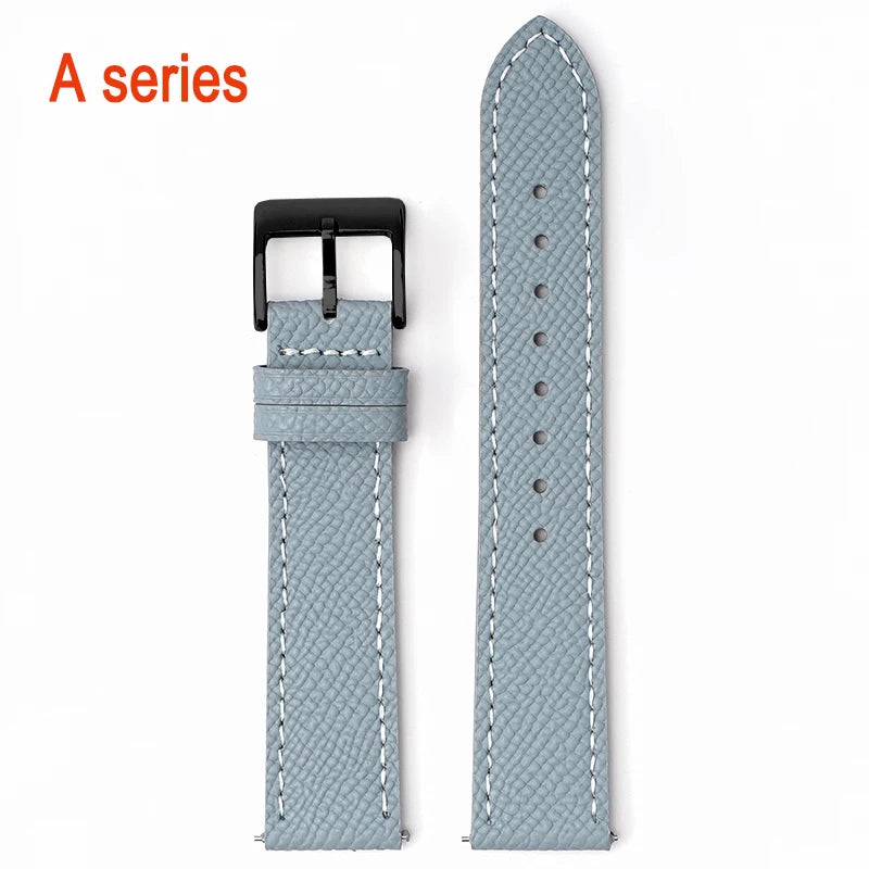 Garmin Epsom Leather Band in Gray, White Stitching with Black Buckle