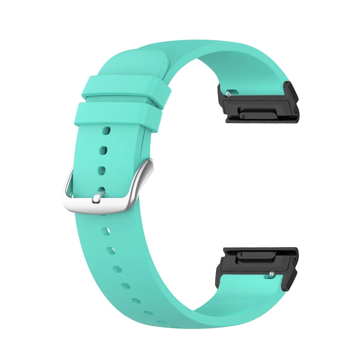 Garmin silicone watch strap in turquoise, adjustable band perfect for smartwatch replacement.
