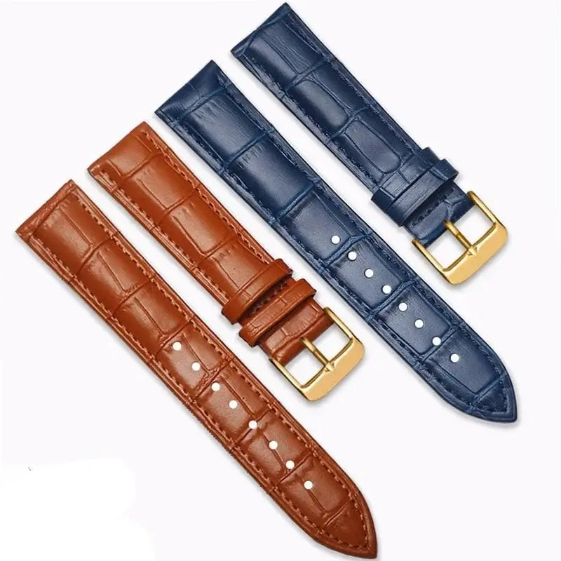Light brown and navy blue crocodile-pattern leather straps