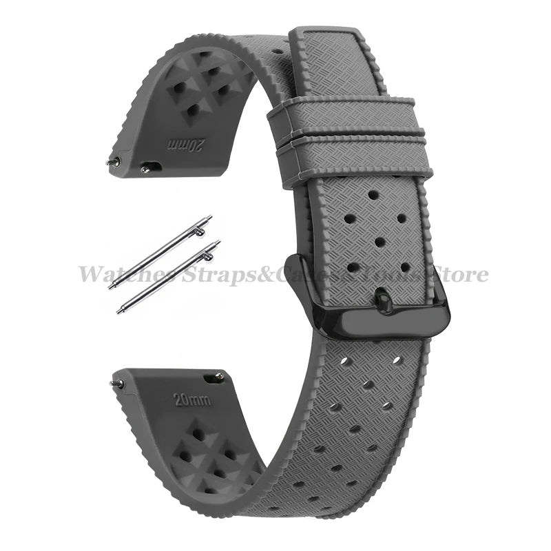 Garmin 18/20/22mm Quick Release Tropic-Style Silicone Band in Gray with Black Buckle