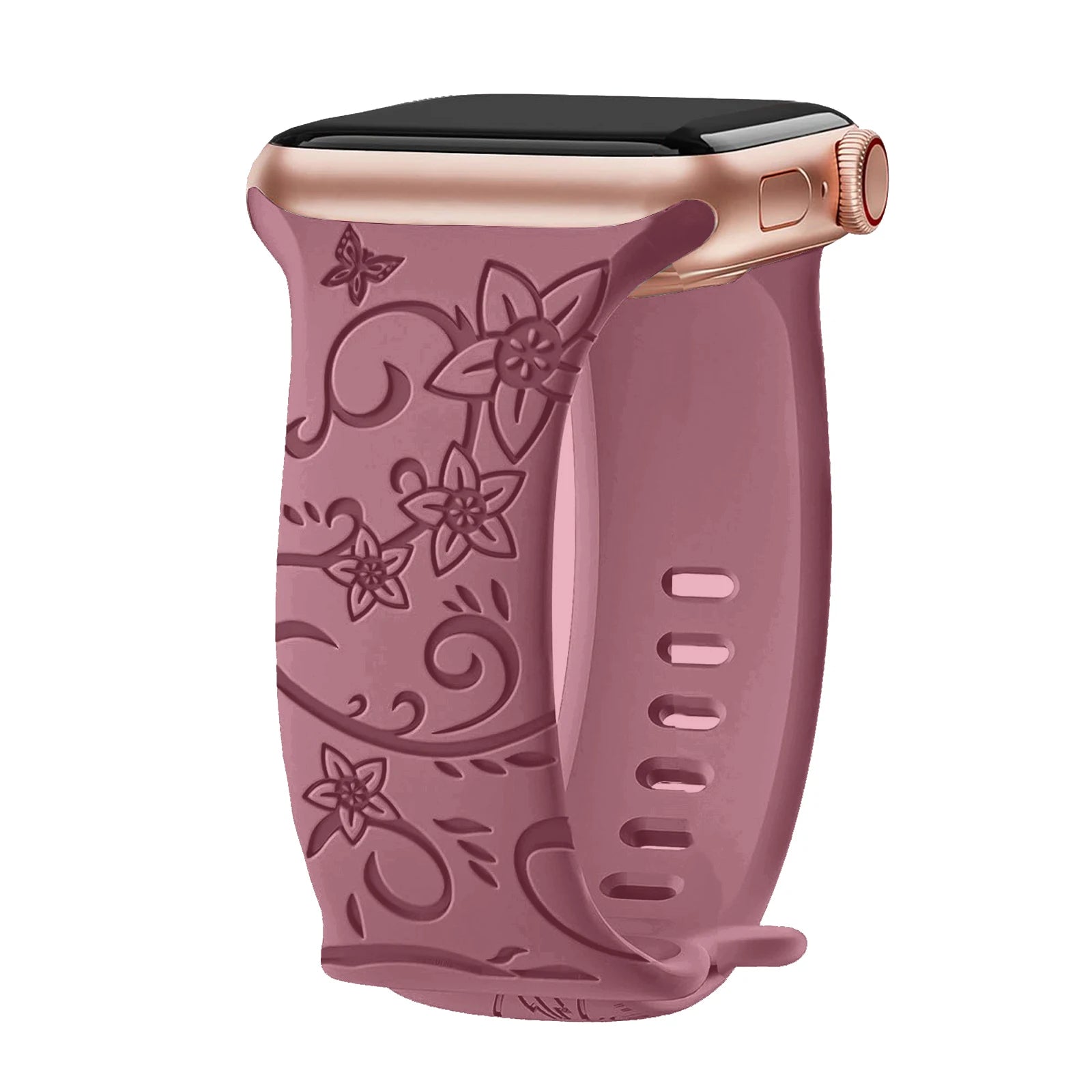 Apple Watch Silicone Strap - Floral Engraved, Soft and Waterproof, designed for comfort and style.