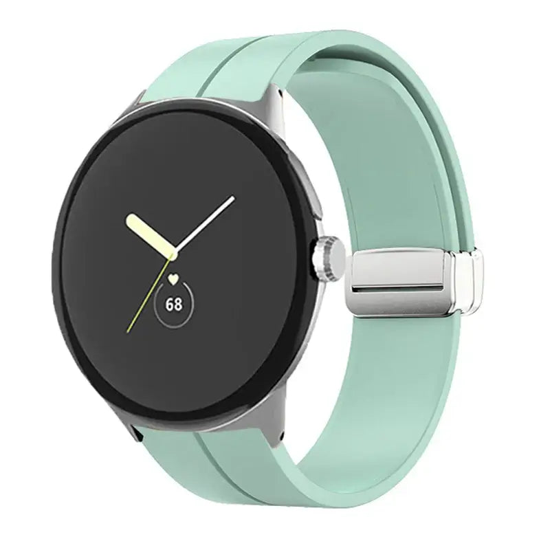 Magnetic Folding Clasp Silicone Google Pixel Watch Band in Mint Green / Silver