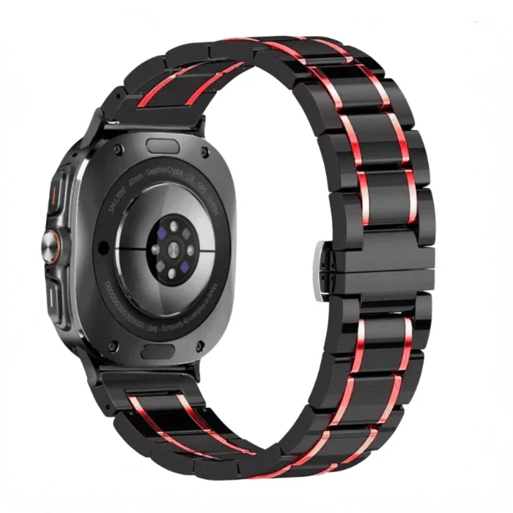Samsung Galaxy Ceramic Bracelet Watch Band For Watch8/Watch8 Classic/Watch9/Ultra/Ultra2 in black red ceramic and metal design.