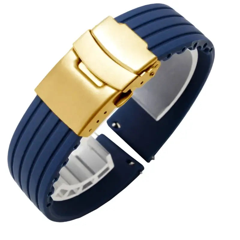 Suunto Ribbed Silicone Folding-Clasp Band - Navy Blue / Gold Clasp