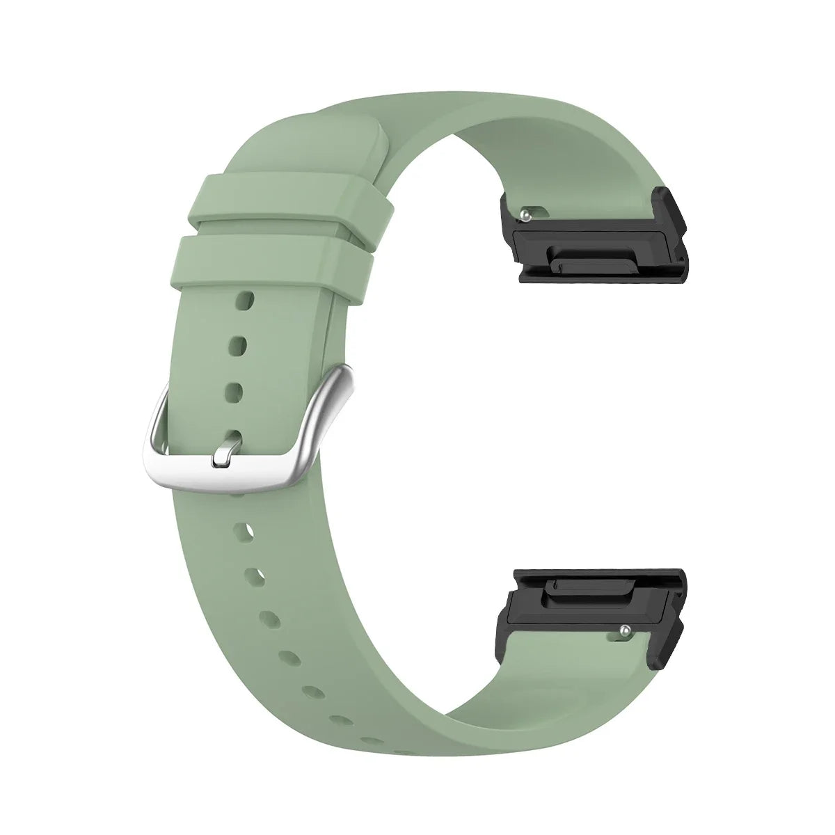 Garmin silicone smartwatch strap in light green, durable replacement band with quickfit attachment.