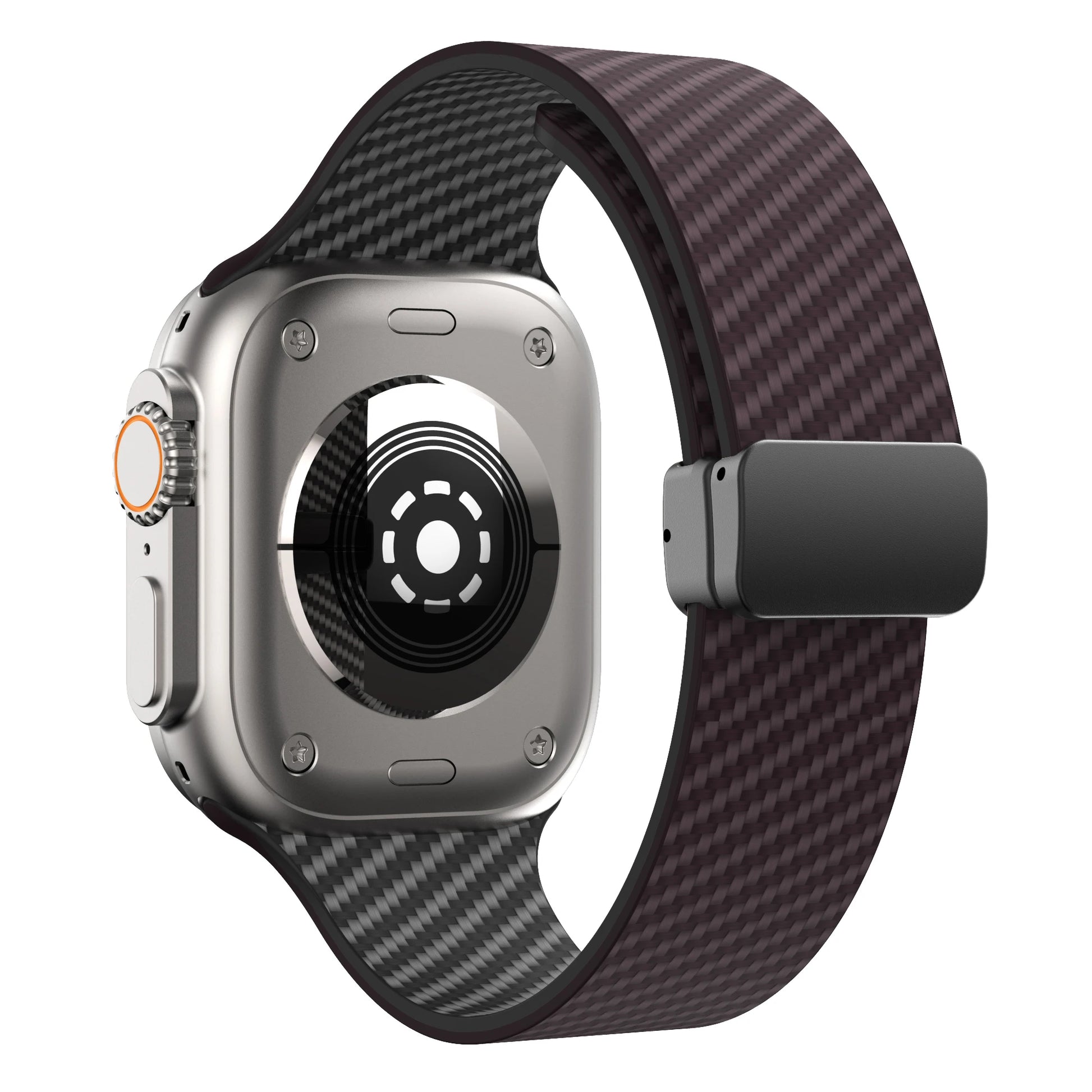 Apple Watch with silicone strap featuring magnetic buckle and durable design, showcasing comfort and style.