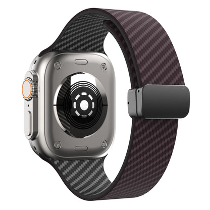 Apple Watch with silicone strap featuring magnetic buckle and durable design, showcasing comfort and style.
