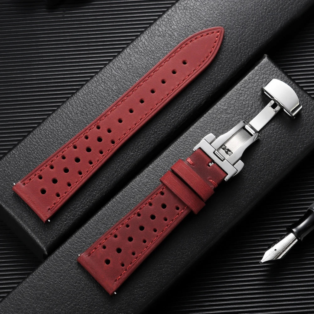 Garmin Perforated Racing Leather Band in Red