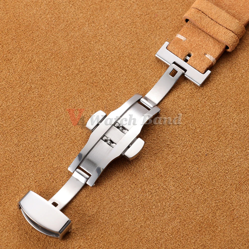 Suede Butterfly Clasp Band — butterfly clasp close-up
