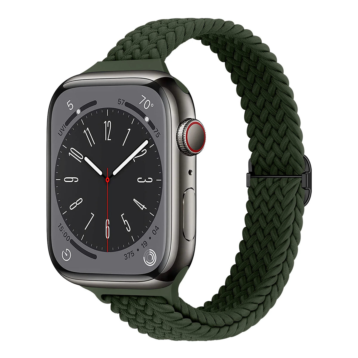 Olive Green braided stretch nylon Apple Watch band with slider