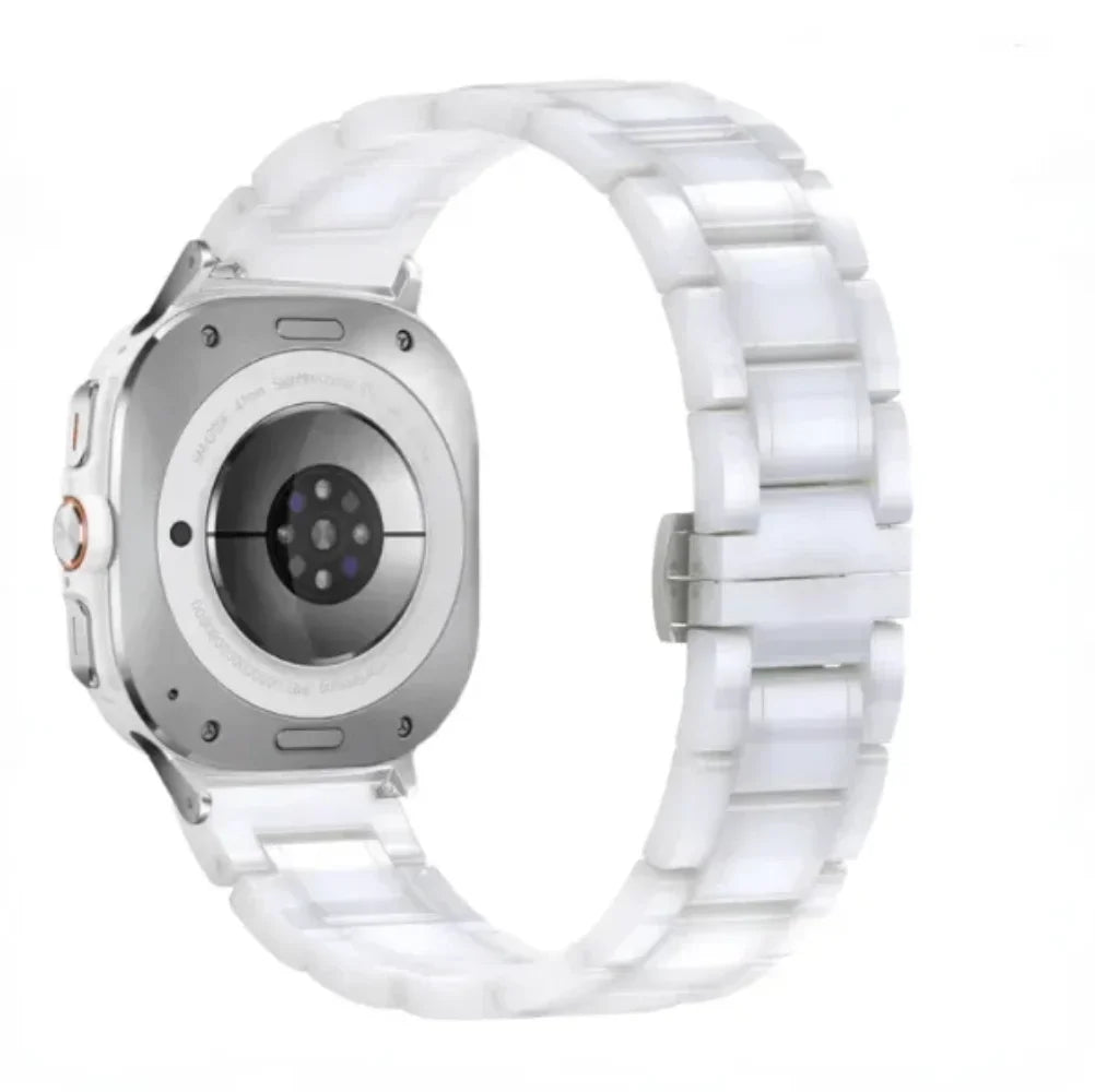 Samsung Galaxy Ceramic Bracelet Watch Band For Watch8/Watch8 Classic/Watch9/Ultra/Ultra2 in white ceramic and stainless steel design.