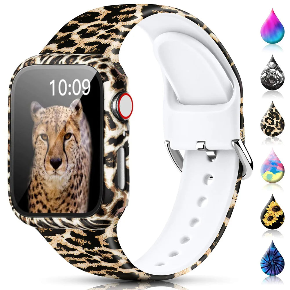 Apple Watch Silicone Strap with unique leopard print design, showcasing vibrant patterns for stylish daily wear.