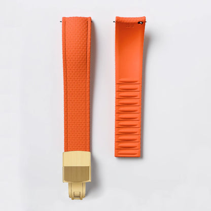 Garmin Curved-End FKM Rubber Band in Orange with Gold Clasp