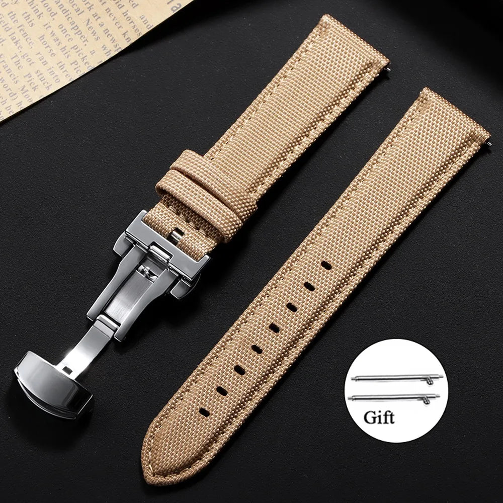 Polar Sailcloth Nylon Watch Band with Butterfly Clasp — Khaki