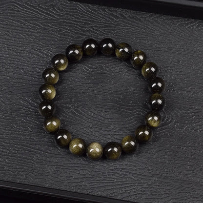 Golden or Silver Sheen Obsidian Bead Bracelet, 6mm or 8mm