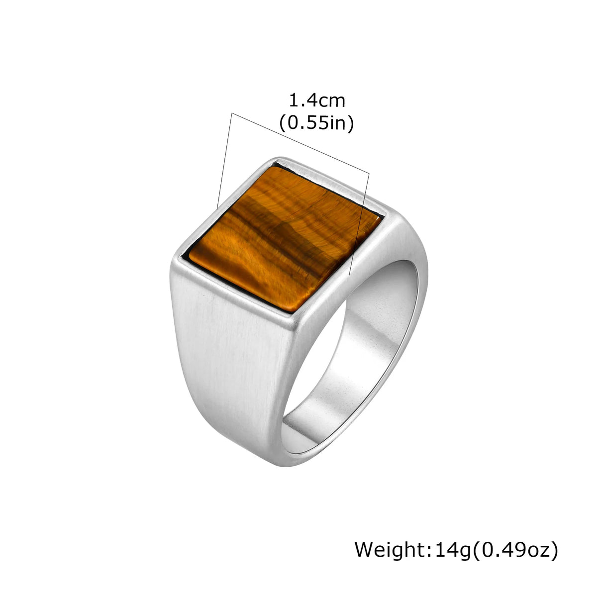 Tiger's eye 14mm signet ring, stainless steel, style 4