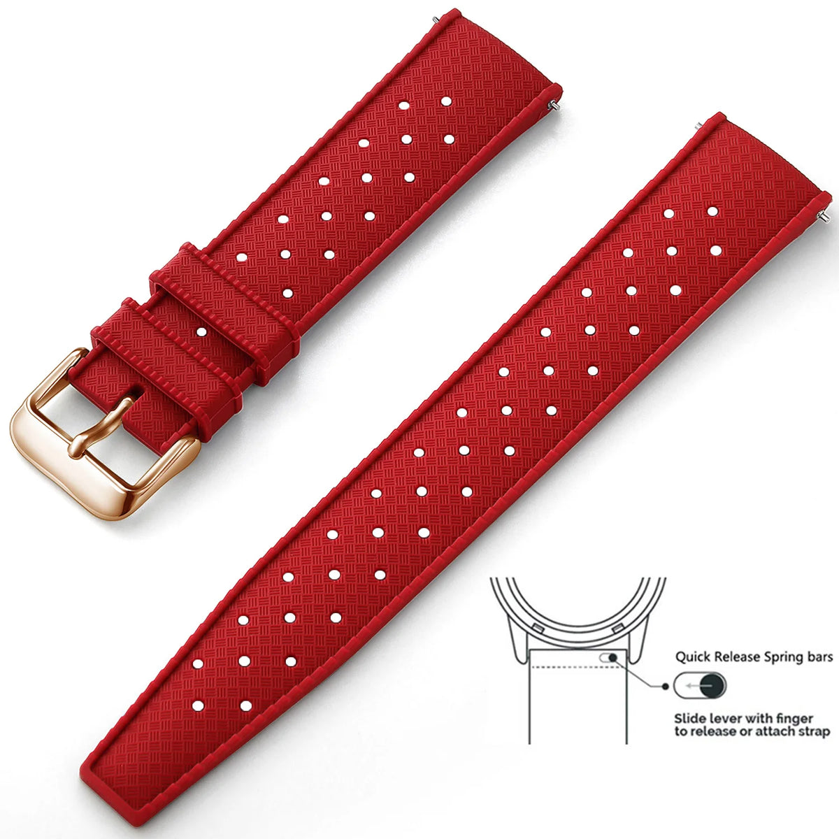 Tropic Silicone Band for Motorola Moto — Red / Rose Gold Buckle