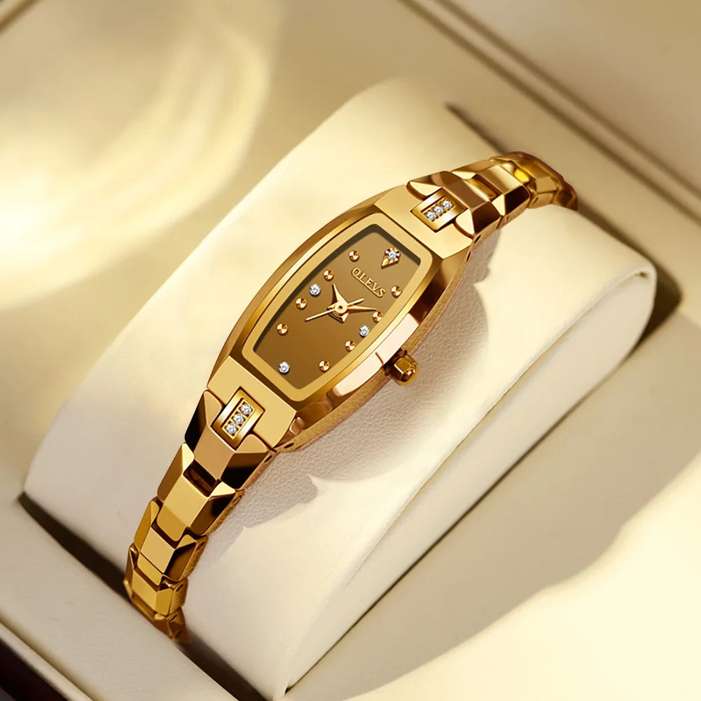 Women's Slim Tonneau Crystal Accent Watch — Gold Tone — BandsCo Straps