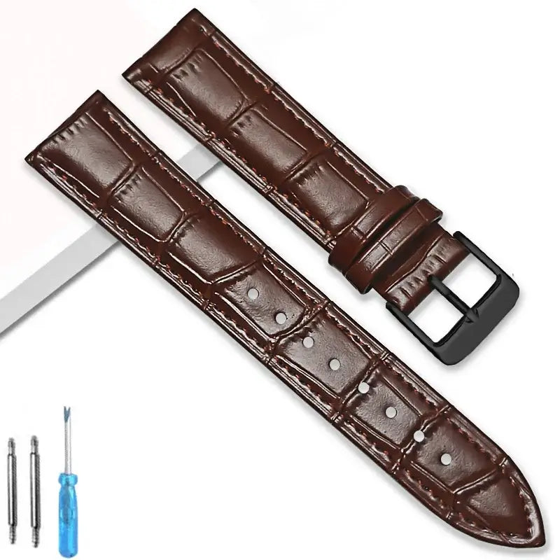 Crocodile-Embossed Leather Buckle Band in Dark Brown / Black Buckle for compatible Huawei watches