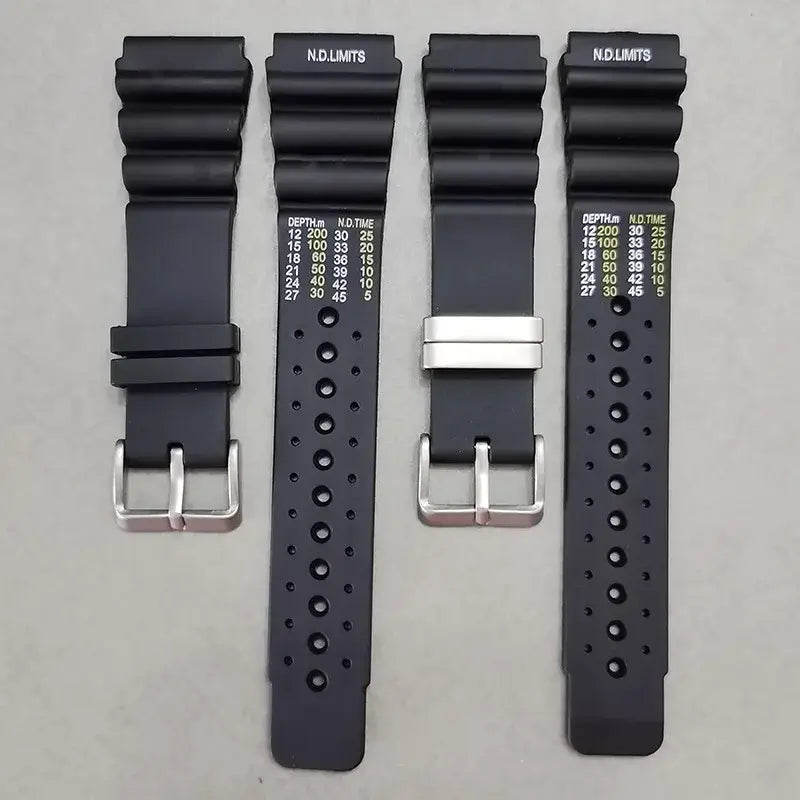 Durable black Suunto watch bands featuring depth time markings, perfect for sports and outdoor activities.