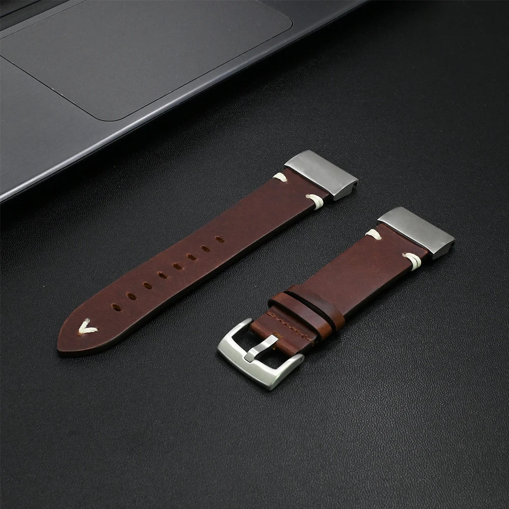 Garmin Leather Soft Strap - premium brown leather smartwatch band for Garmin, featuring adjustable fit and elegant design.