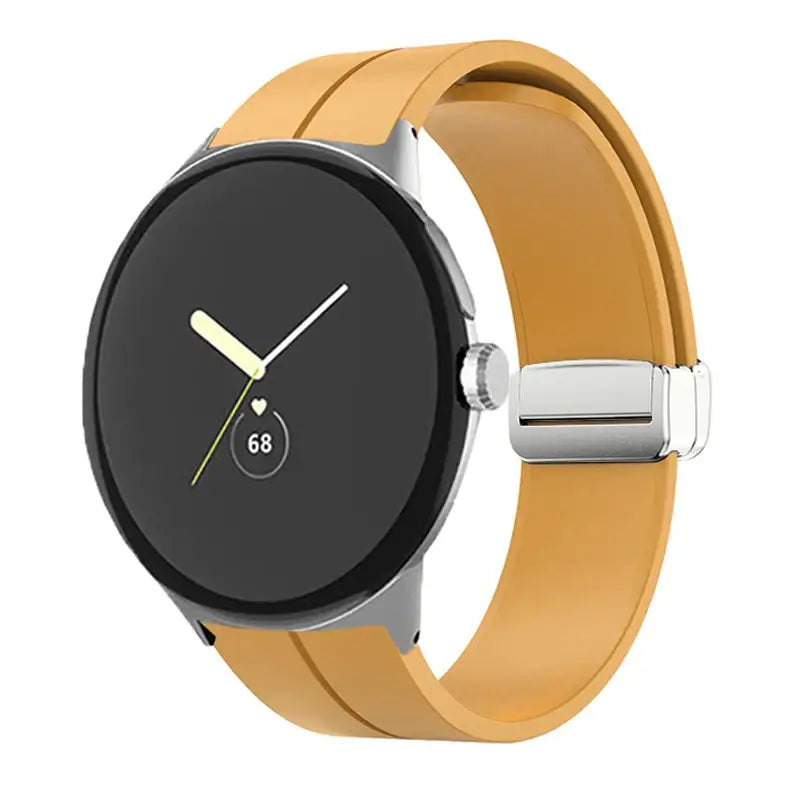 Magnetic Folding Clasp Silicone Google Pixel Watch Band in Golden Yellow / Silver