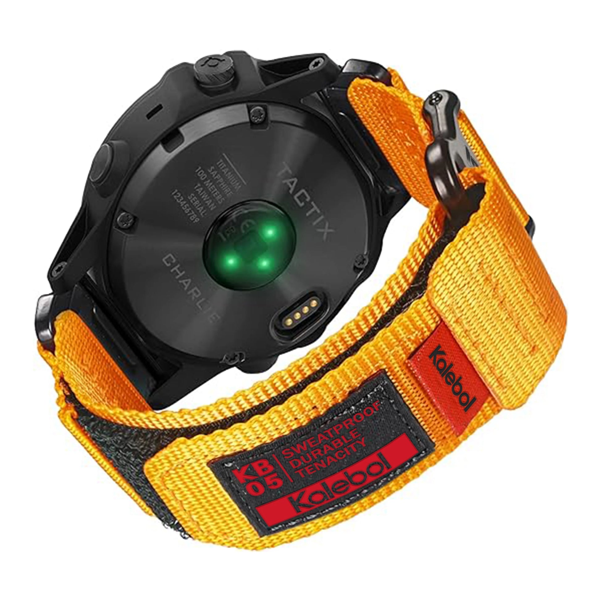 Garmin smartwatch with breathable yellow tactical nylon strap, designed for durability and comfort in active lifestyles.