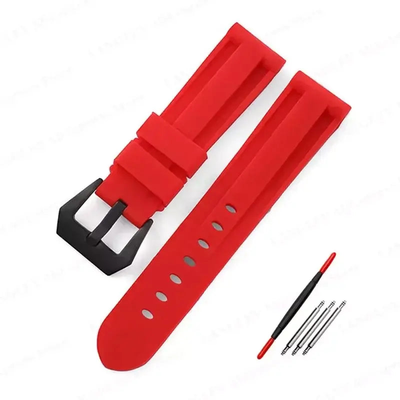 Recessed-Panel Silicone Band in Red / Black Buckle for compatible Huawei watches