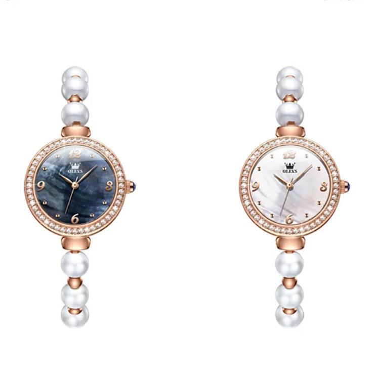 Women's Faux Pearl Bracelet Quartz Watch — Blue and white dial comparison — BandsCo Straps