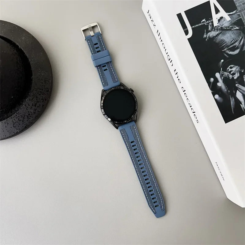 Textured Silicone Band for Motorola Moto — Blue textured strap on watch