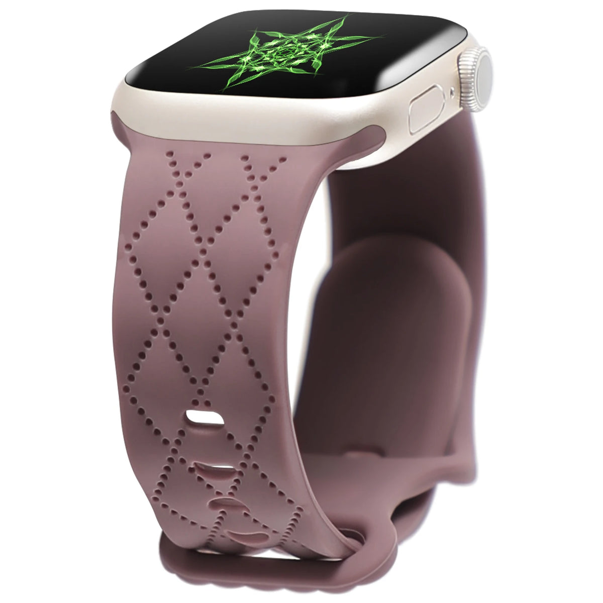 Quilted Diamond-Pattern Silicone Apple Watch Band in Mauve