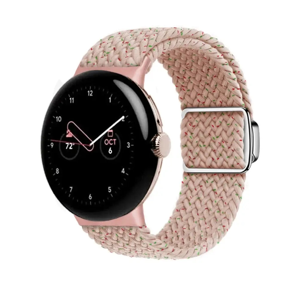 Stretch Braided Google Pixel Watch Loop with Metal Slider in Pink Speckle