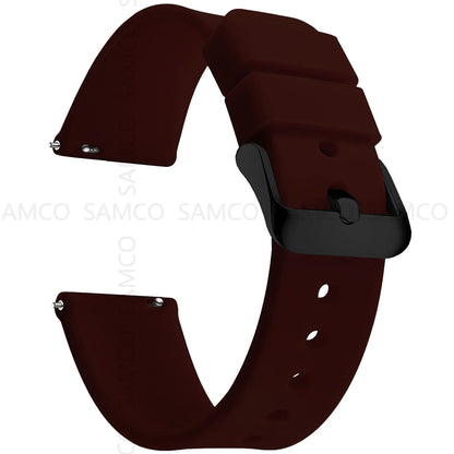 Curved-End Silicone Band in Dark Brown with Black Buckle